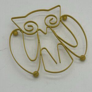 Vintage Yellow Owl Footed Trivet Metal Enamel Coated